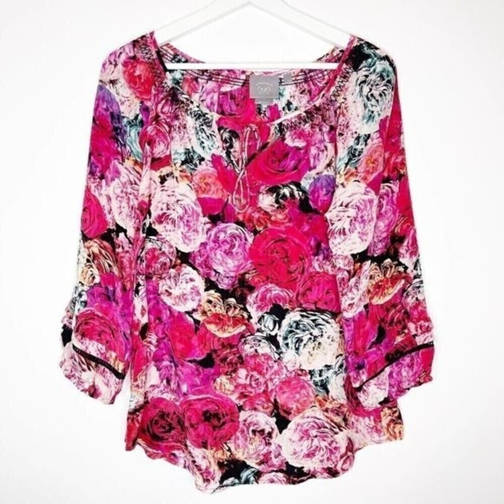 VANESSA VIRGINIA Rose Print Silk Blouse